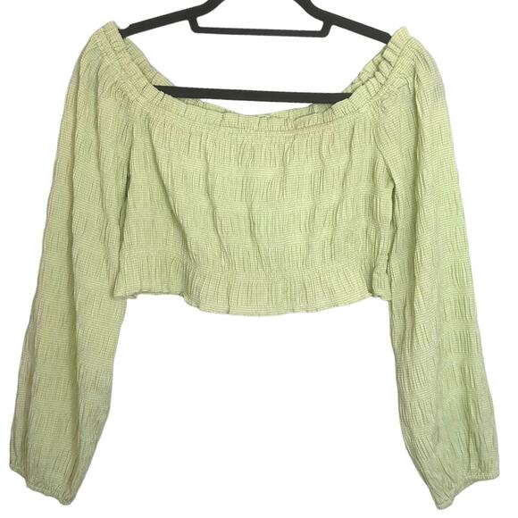 Emory Park Off Shoulder Long Sleeve Cinched Crop Top Green Size Large NWOT - Picture 6 of 7